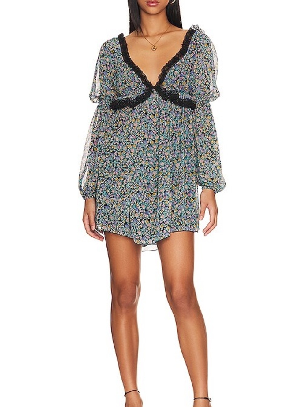 Free People Pennie Mini Dress in Black